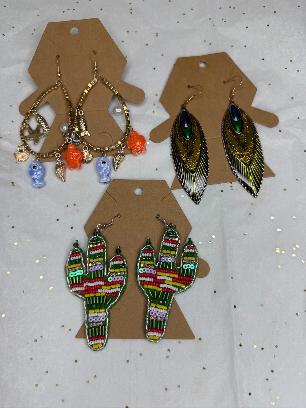 Lot of 3- New fun earrings in packaging western, boho, eclectic